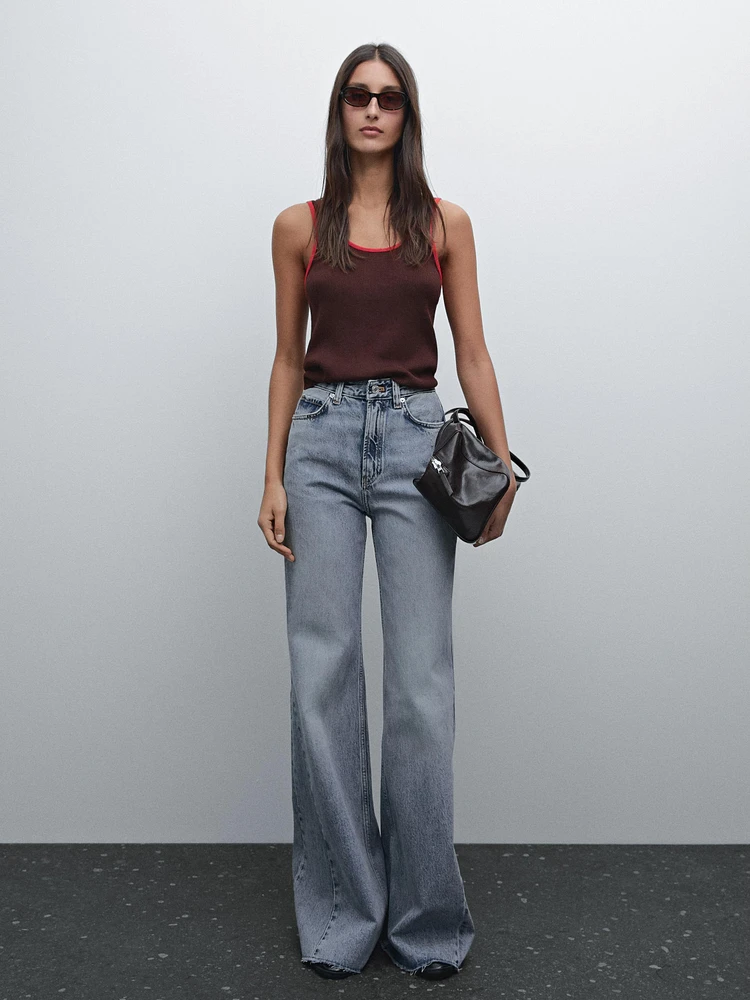 Knit top with contrast trims