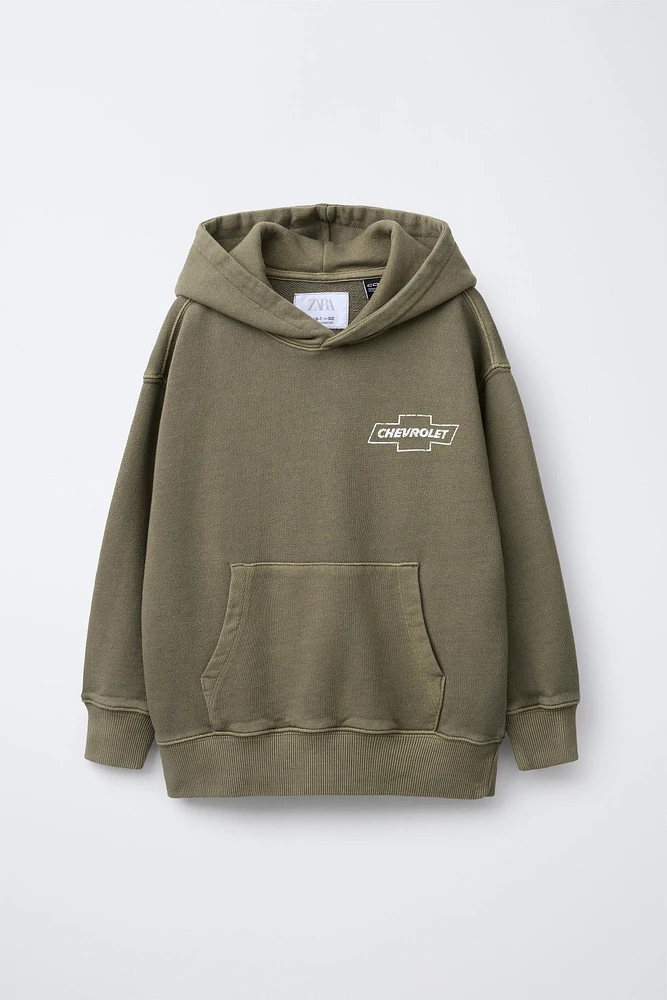 Washed Effect Text Hoodie