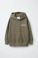 Washed Effect Text Hoodie