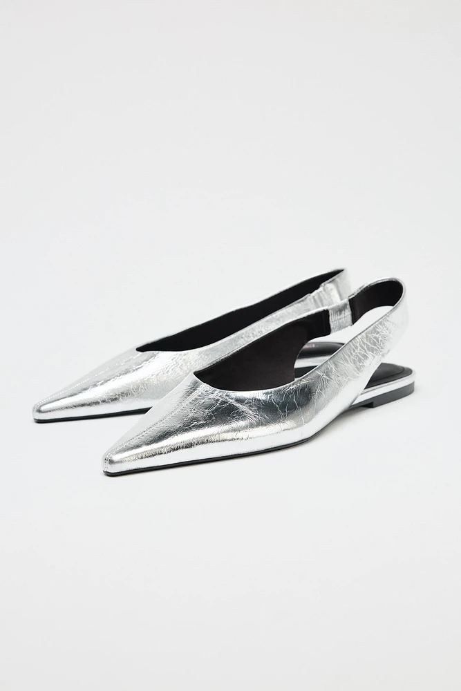 LEATHER METALLIC EFFECT SLINGBACK BALLET FLATS