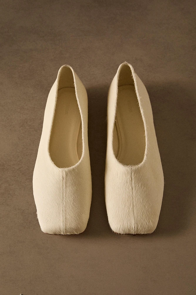 FAUX FUR LEATHER BALLET FLATS