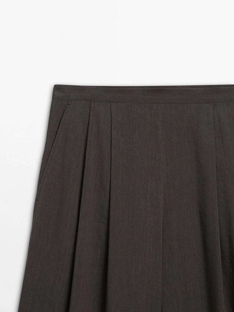 Pantalon plissé en lin mélangé