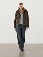 Short animal print collared coat