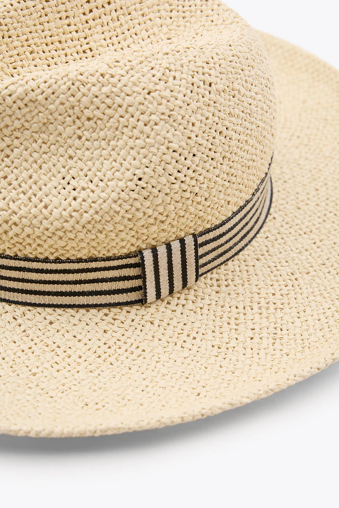 STRIPED BAND WOVEN HAT