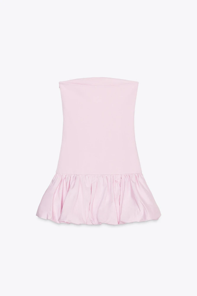 BALLOON STRAIGHT NECK MINI DRESS