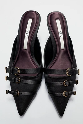 SATIN EFFECT HEELED SHOES WITH BUCKLES