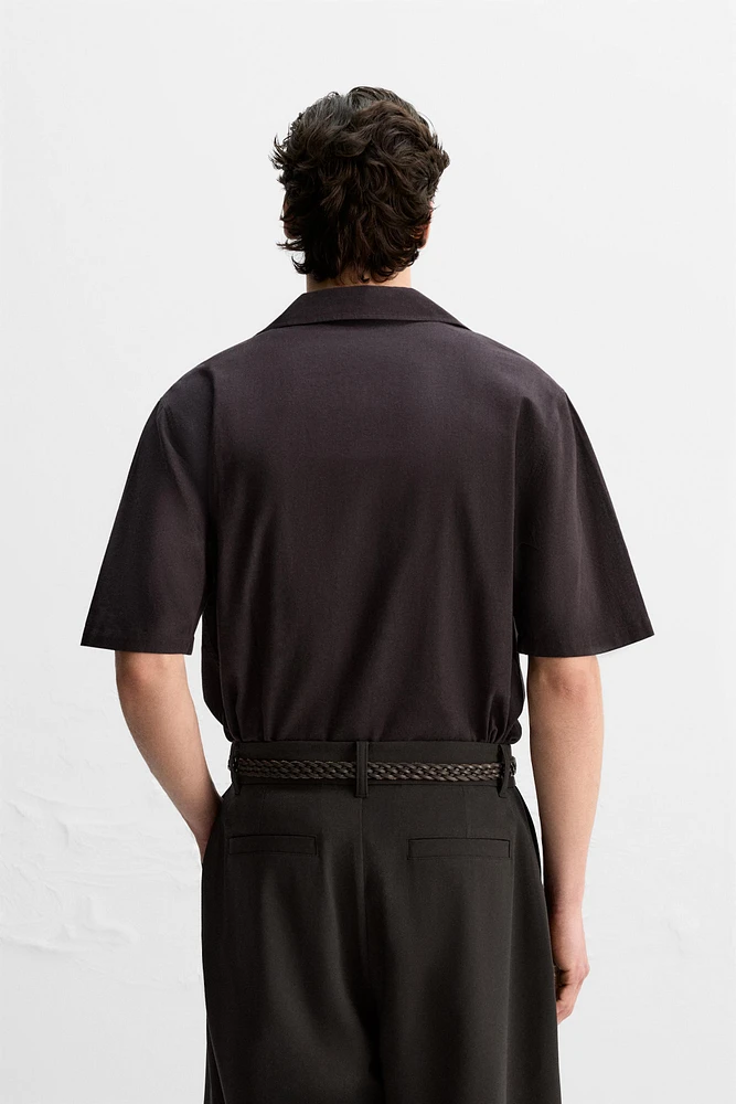 PLEATED COTTON-LINEN SHIRT