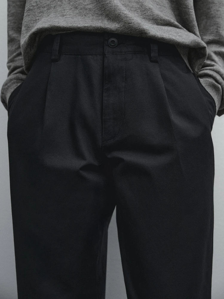 Cotton blend relaxed fit trousers