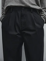 Cotton blend relaxed fit trousers