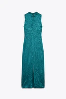 GOLD APPLIQUÉ SATIN MIDI DRESS