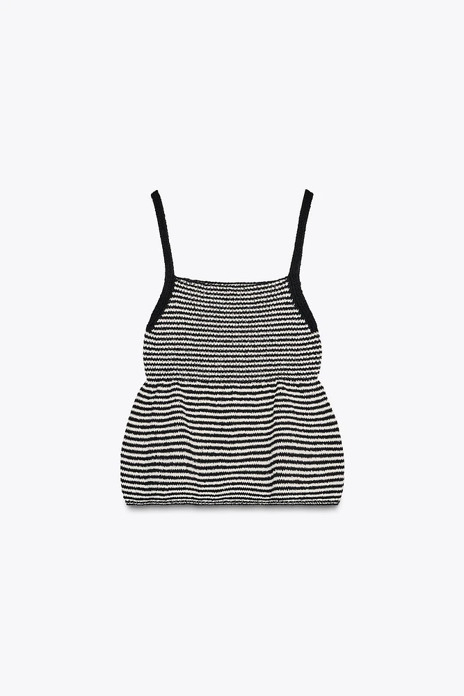STRIPED KNIT PEPLUM TOP