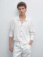 Cotton blend polo collar cardigan