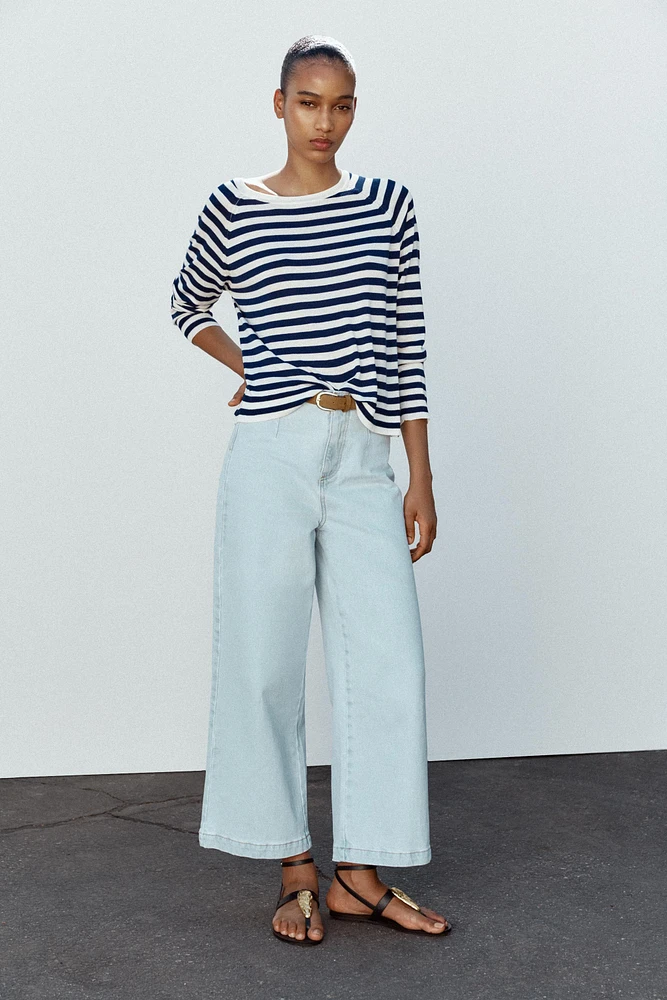 Z1975 BELTED HIGH RISE CROPPED WIDE LEG JEANS