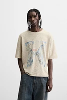 T-SHIRT DÉLAVÉ EN MAILLE IMPRIMÉ