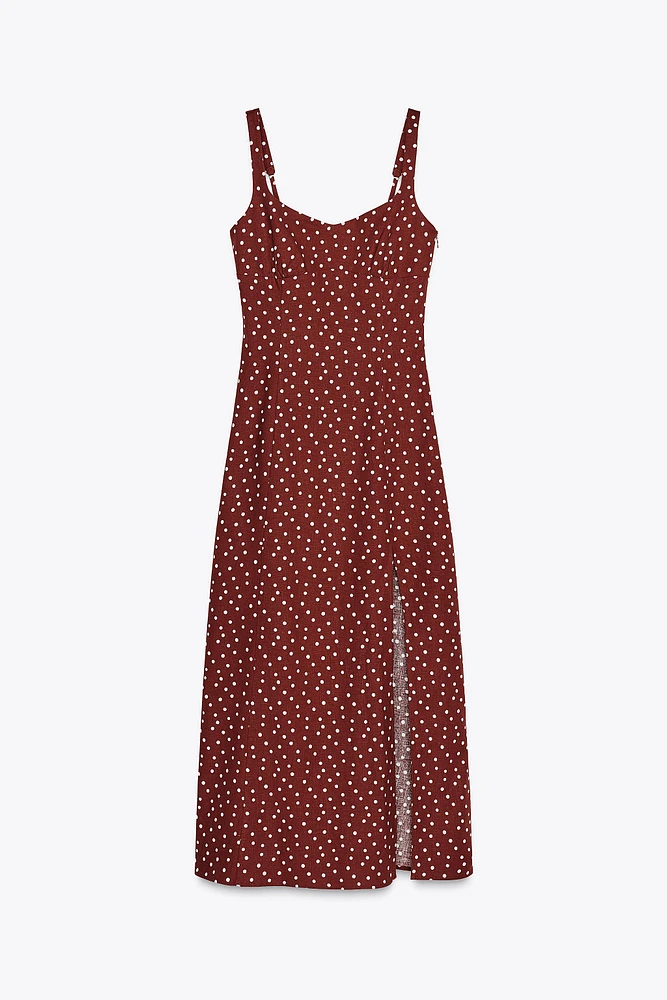 LINEN POLKA DOT MIDI DRESS