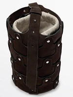 Sac seau à clous en croûte de cuir