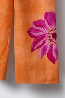 STRAIGHT LEG FLORAL LINEN PANTS