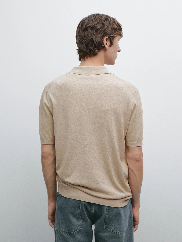 Cotton blend knit polo shirt