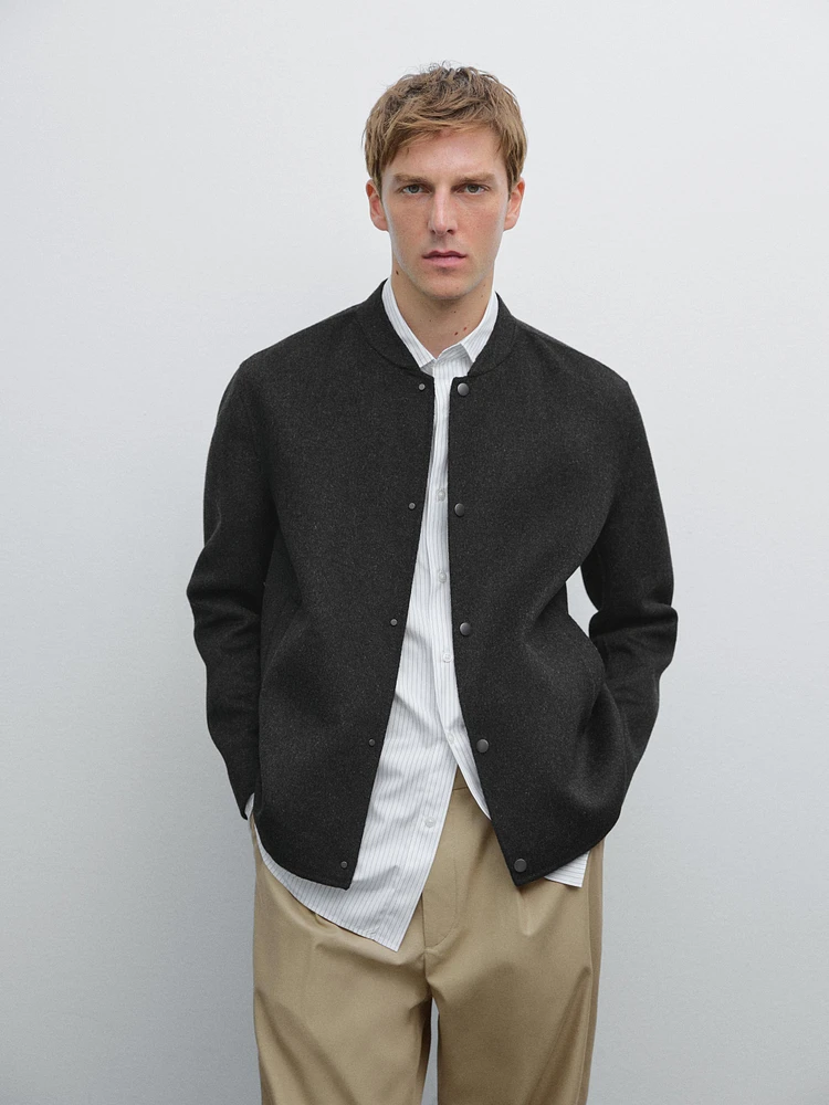 Double-layer wool blend bomber jacket