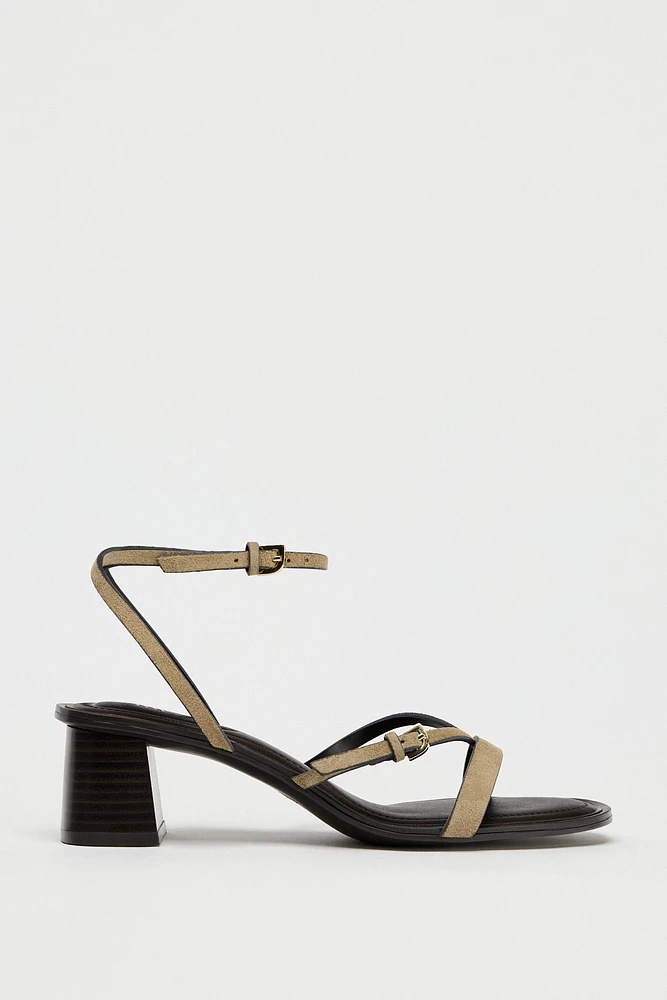 STRAPPY SUEDE HEELED SANDALS