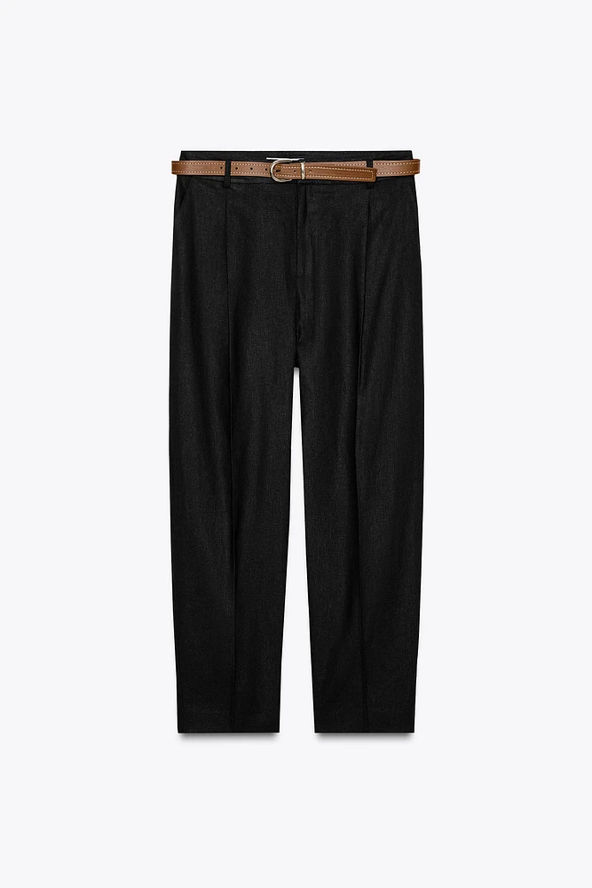 LINEN STRAIGHT LEG PANTS WITH BELT