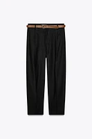 LINEN STRAIGHT LEG PANTS WITH BELT
