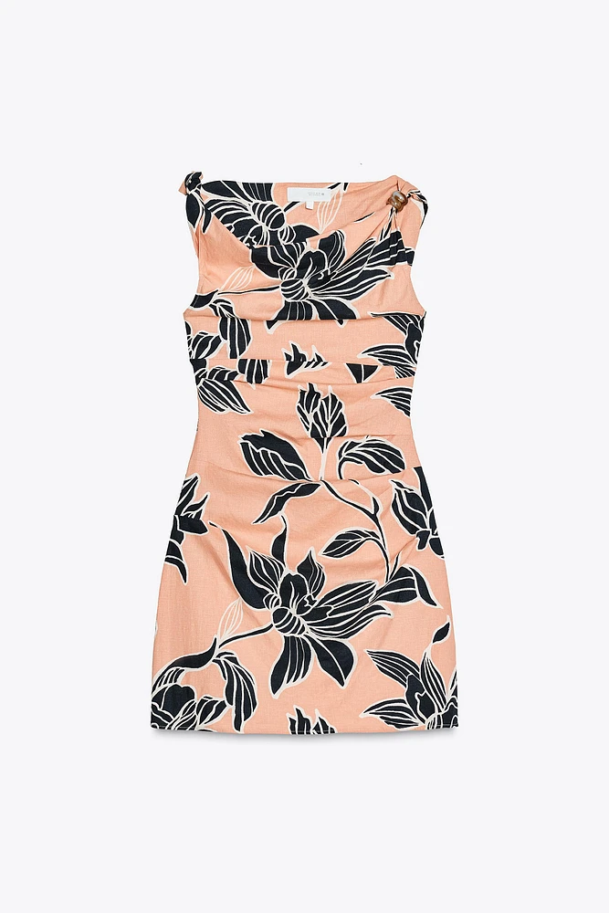 PRINTED LINEN BLEND MINI DRESS