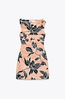 PRINTED LINEN BLEND MINI DRESS