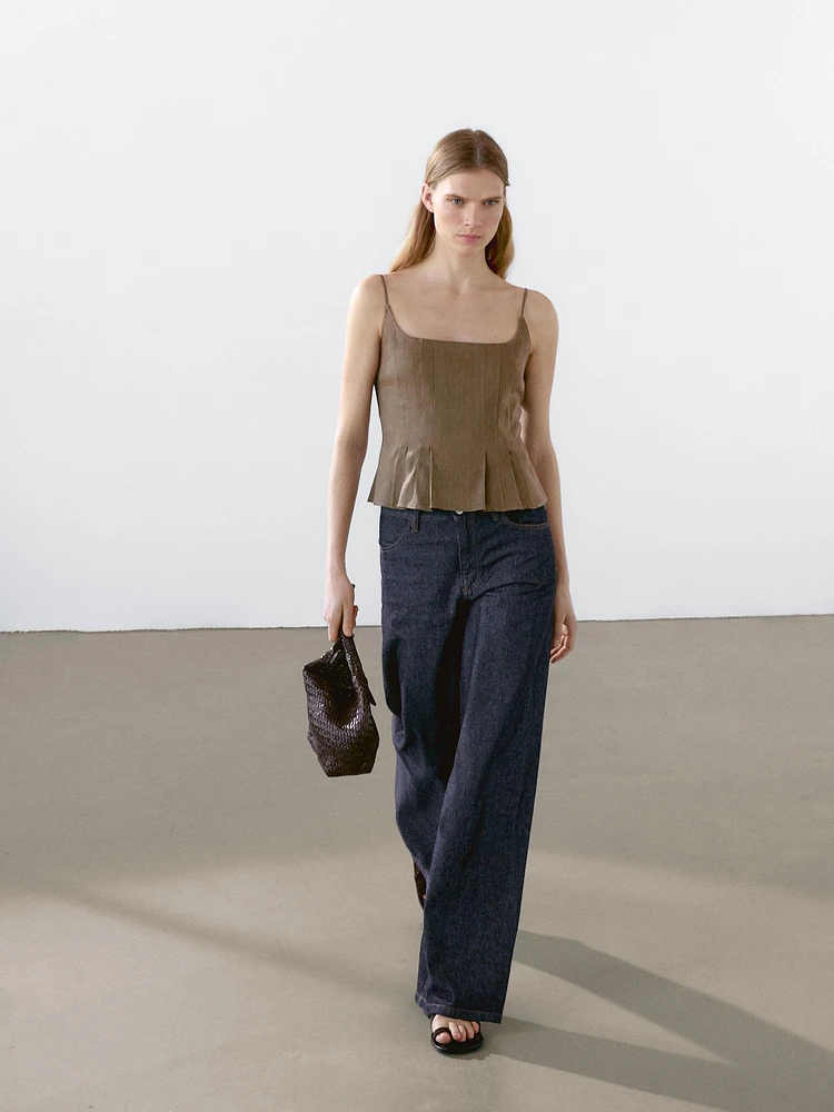 Flowing strappy linen blend top
