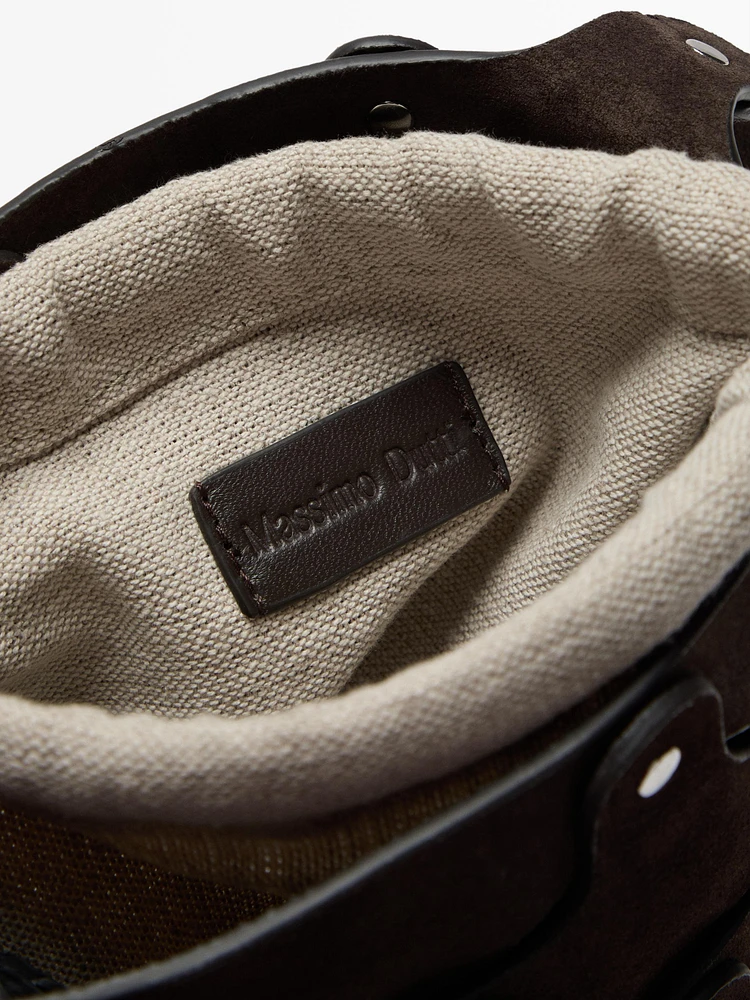 Sac seau à clous en croûte de cuir