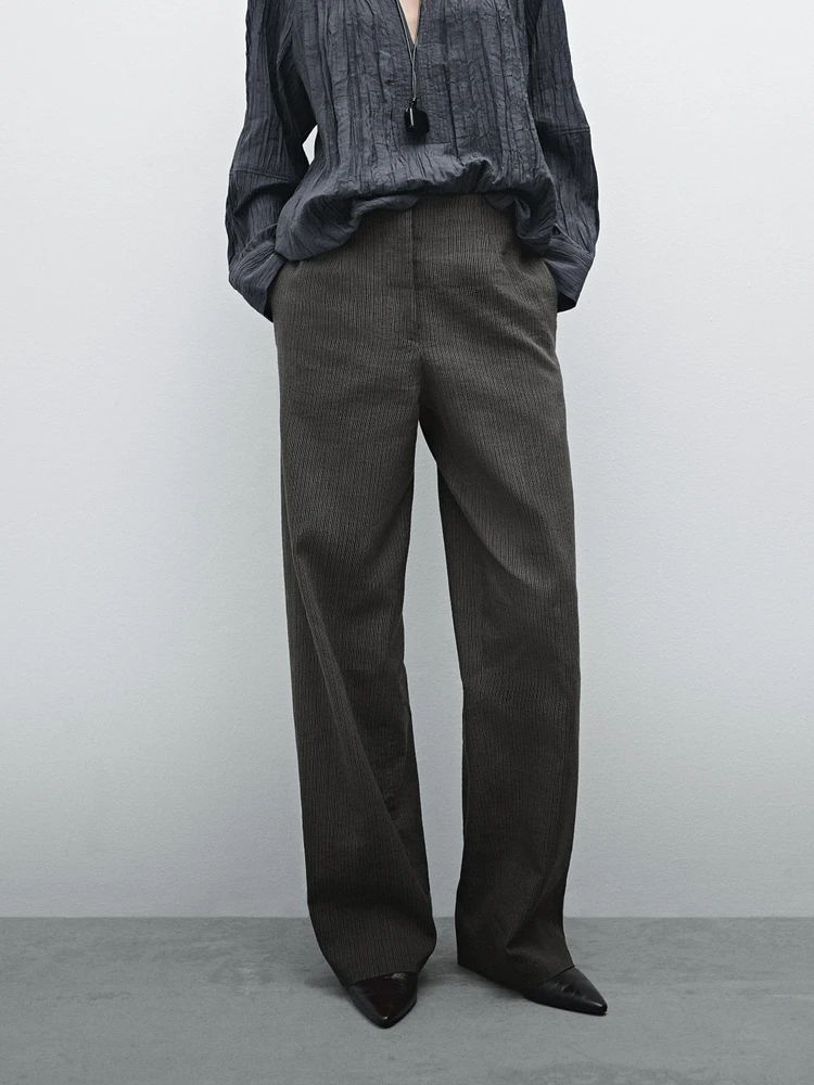 Pantalon de tailleur à rayures coton mélangé