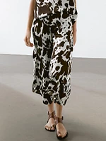 Flounce animal print midi skirt
