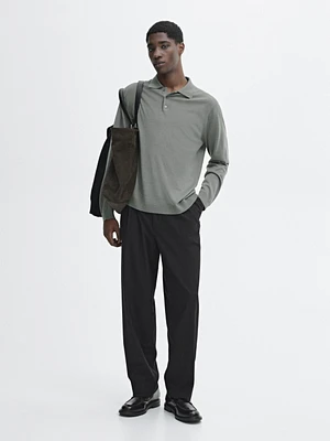100% merino wool knit sweater with polo collar