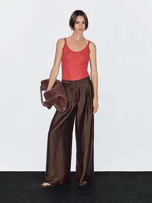 Pantalon large mid-rise crinckle