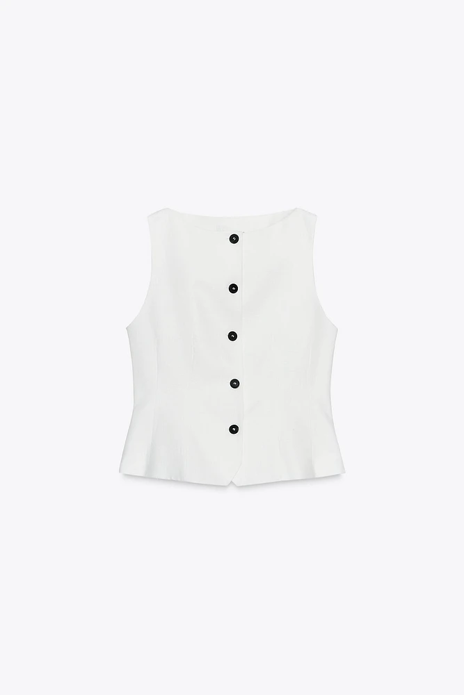 100% LINEN PEPLUM VEST ZW COLLECTION