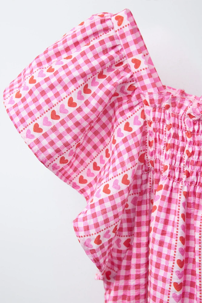 HEART AND CHECK PRINT DRESS