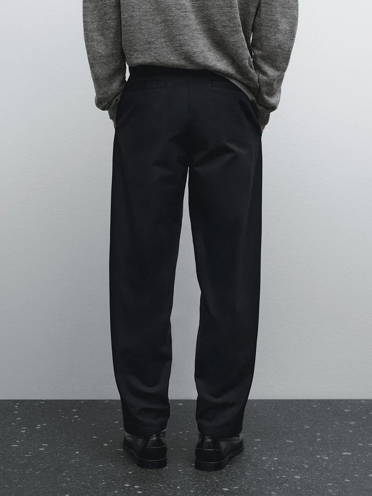 Cotton blend relaxed fit trousers