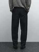 Cotton blend relaxed fit trousers