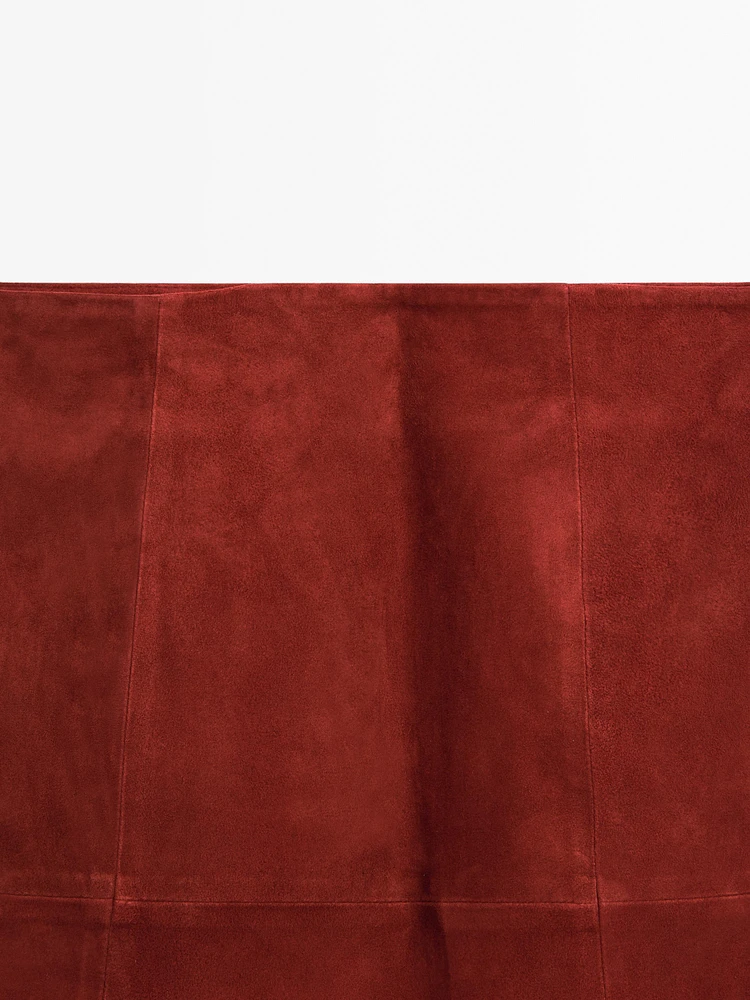 Suede leather flared midi skirt