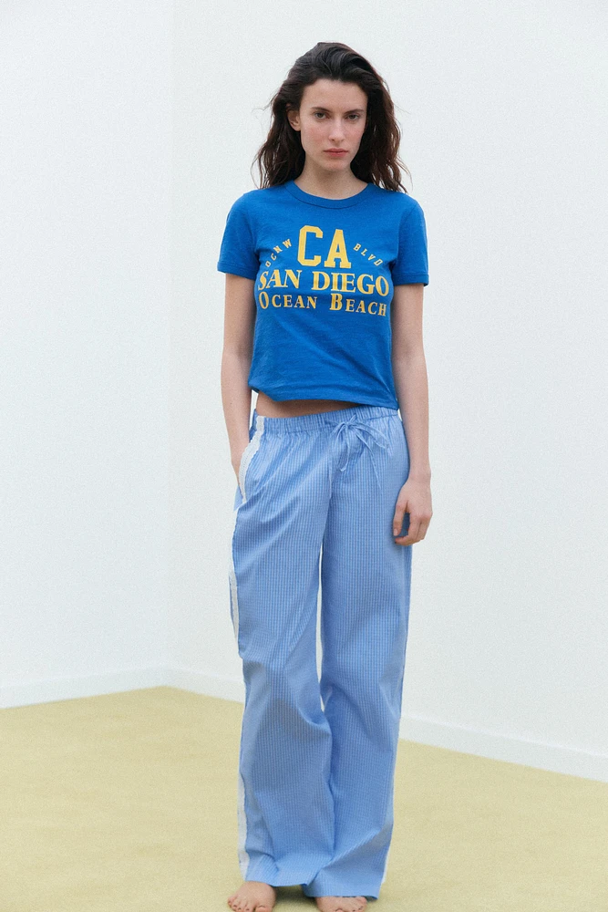 PANTALON STYLE PYJAMA À CARREAUX AVEC DENTELLE