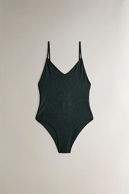 SMOCKED FABRIC BEACH SWIMSUIT