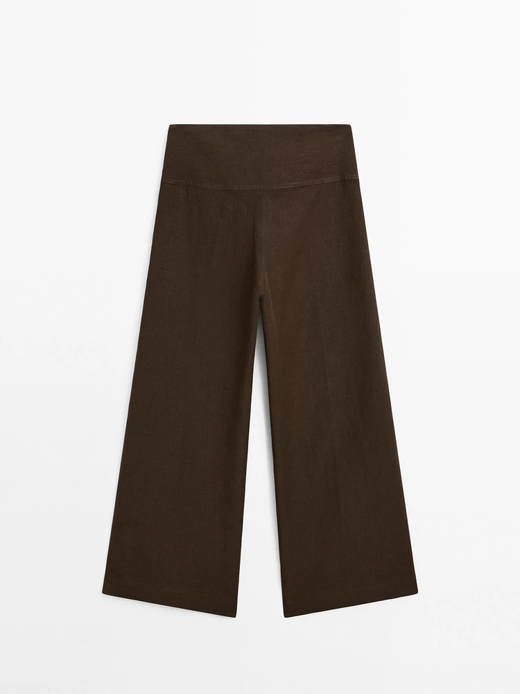 High-waist wide-leg linen trousers