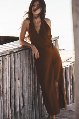 LINEN MIDI DRESS WITH GOLD APPLIQUÉ