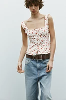 FLORAL STRETCH POPLIN TOP