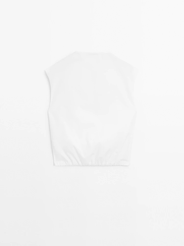 Poplin cotton blouse with elasticated detail