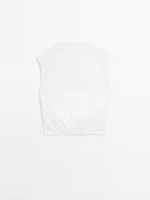 Poplin cotton blouse with elasticated detail