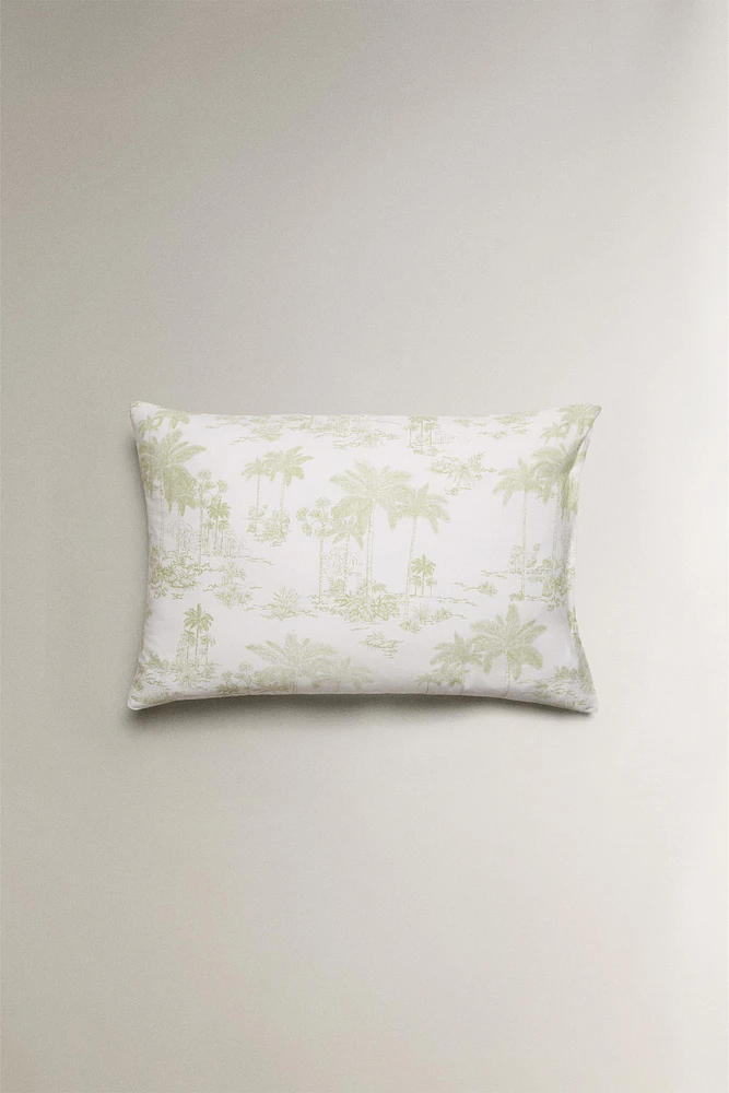 TAIE D’OREILLER SATIN TOILE DE JOUY PALMIERS