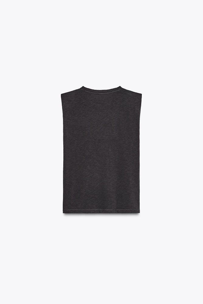 WASHED EFFECT T-SHIRT WITH SHOULDER PADS