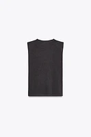 WASHED EFFECT T-SHIRT WITH SHOULDER PADS