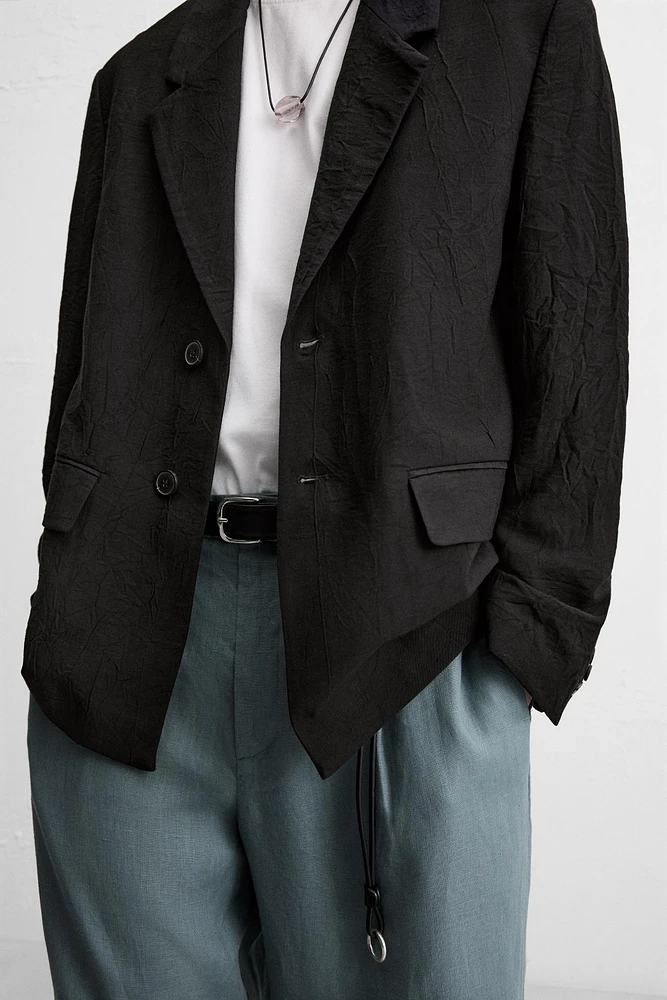 RELAXED FIT WRINKLED JACQUARD BLAZER